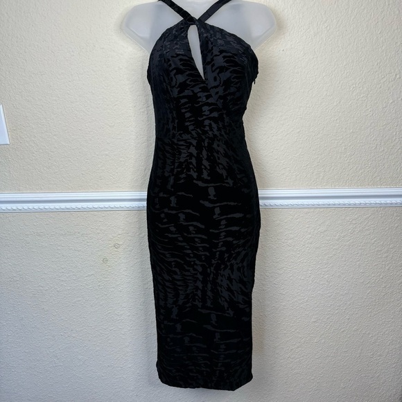 Dress the Population Womens XXS 0-2 Black Velvet Halter Midi Dress NWOT - Picture 1 of 13